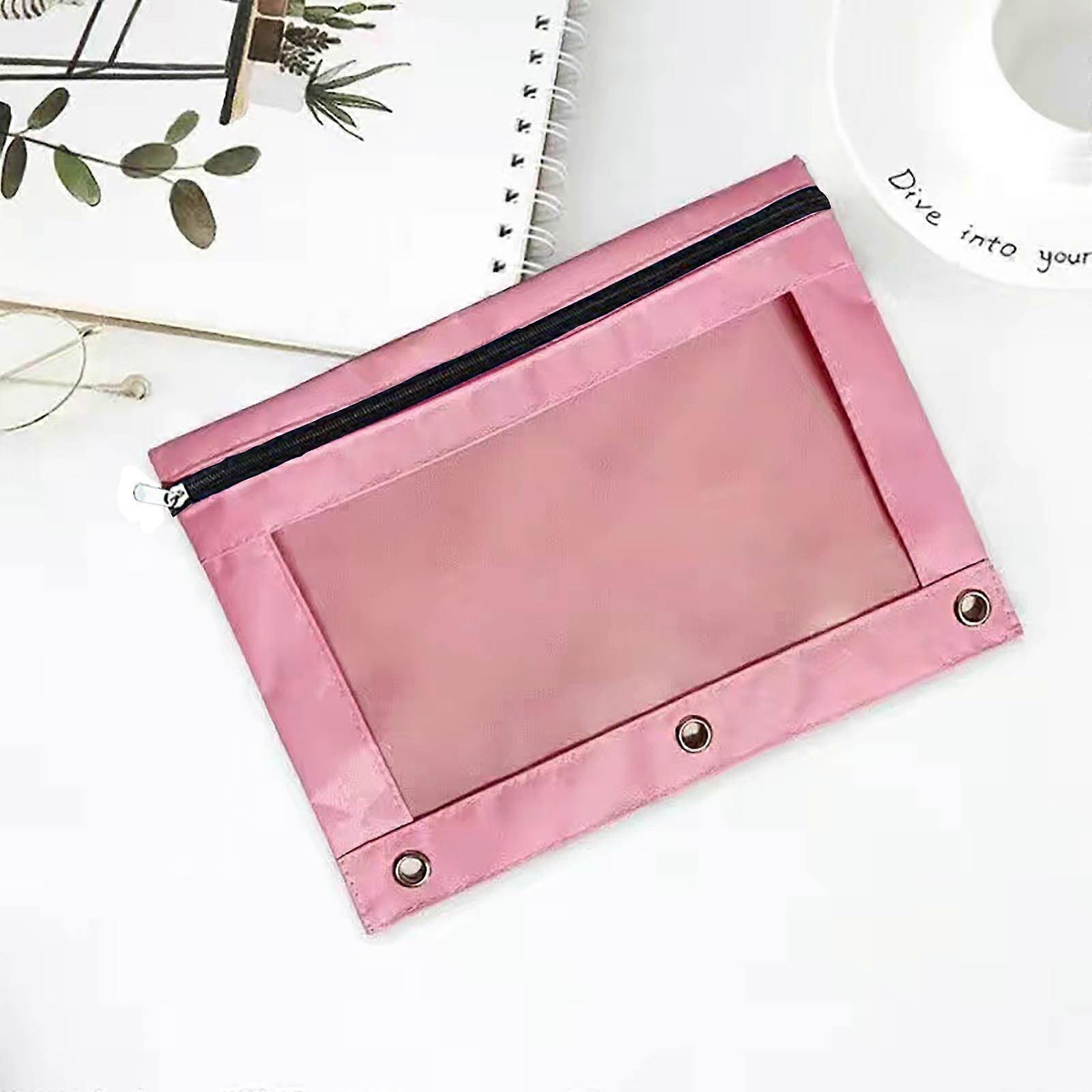 Hglyxoae Three-hole Pencil Case Single Zipper Transparent PVC Document Storage Bag Detachable Folder Large Capacity Pencil Case(Pink)