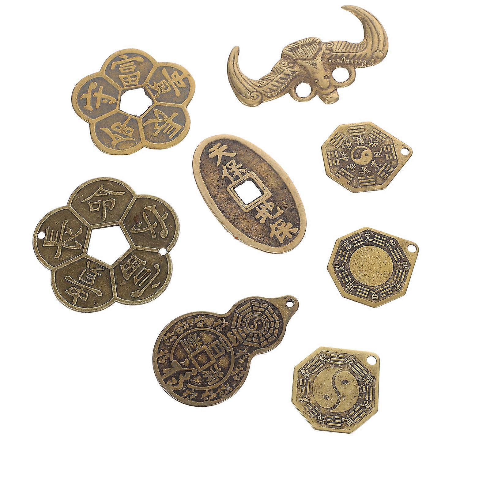 8Pcs Decorative Chinese Ancient Coins for Home and Shop in Golden Brass Crafted for Divination Use
