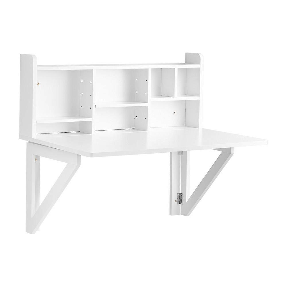 Folding Wall-mounted Drop-leaf Table Desk Integrated with Storage Shelves,2 Shelves are Adjustable in four Heights,SoBuy FWT07-II-W