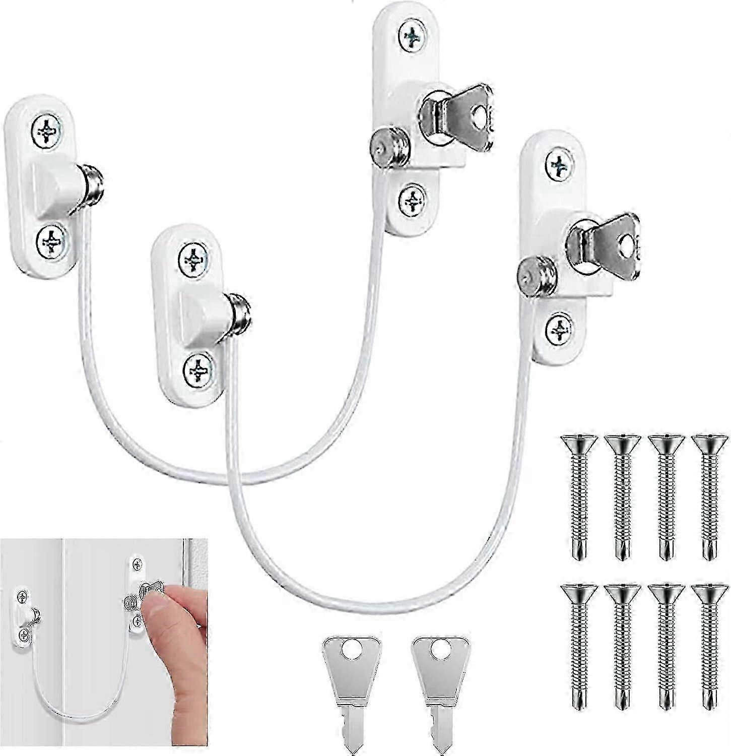 Latest Model 2pcs Window Restrictor Locks. UPVC Child Baby Security Wire Catch with Screw Keys UPVC Win