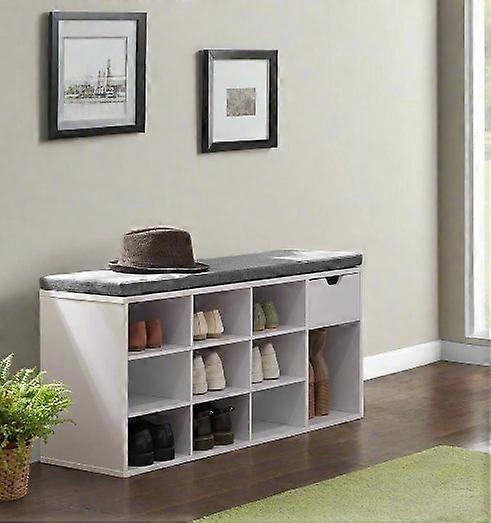 Shoe Storage Bench With Cushion, Drawer & Open Compartments For Hallway And Bedroom