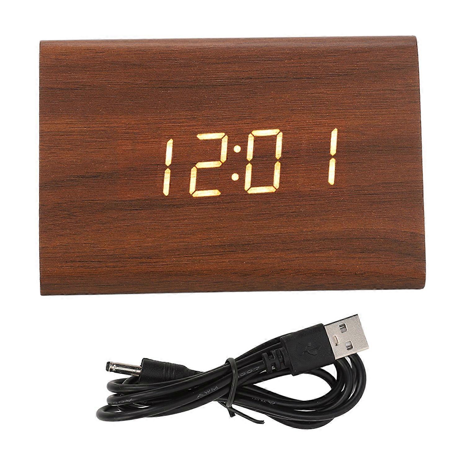 Wood Digital Alarm Clock Triangle Modern Simple Design Portable Wooden LED Clock for Home Office Tra