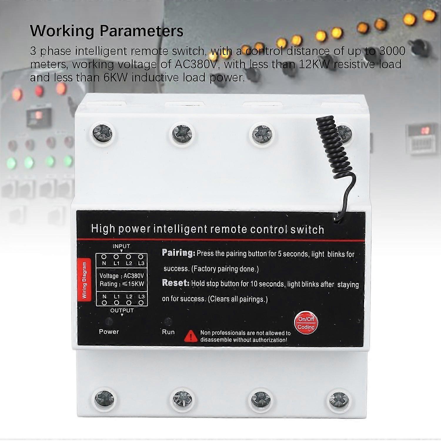 Remote Control Switch 3 Phase 3KM Long Distance Intelligent Power Switch for Pump Motor Garage Door 