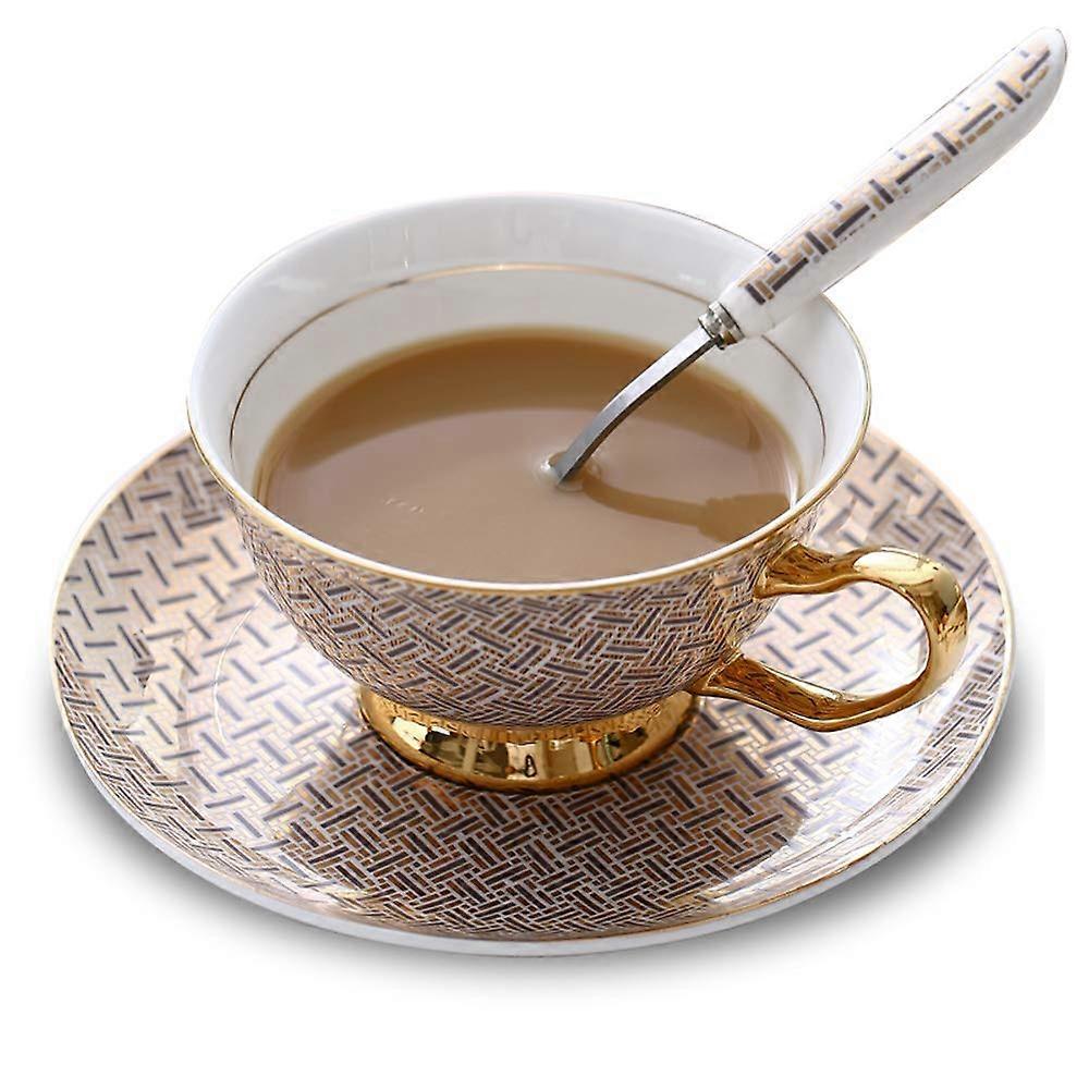 Bone China Coffee Cups and Saucers Set with Geometric Patterns for Tea and Breakfast Kitchen