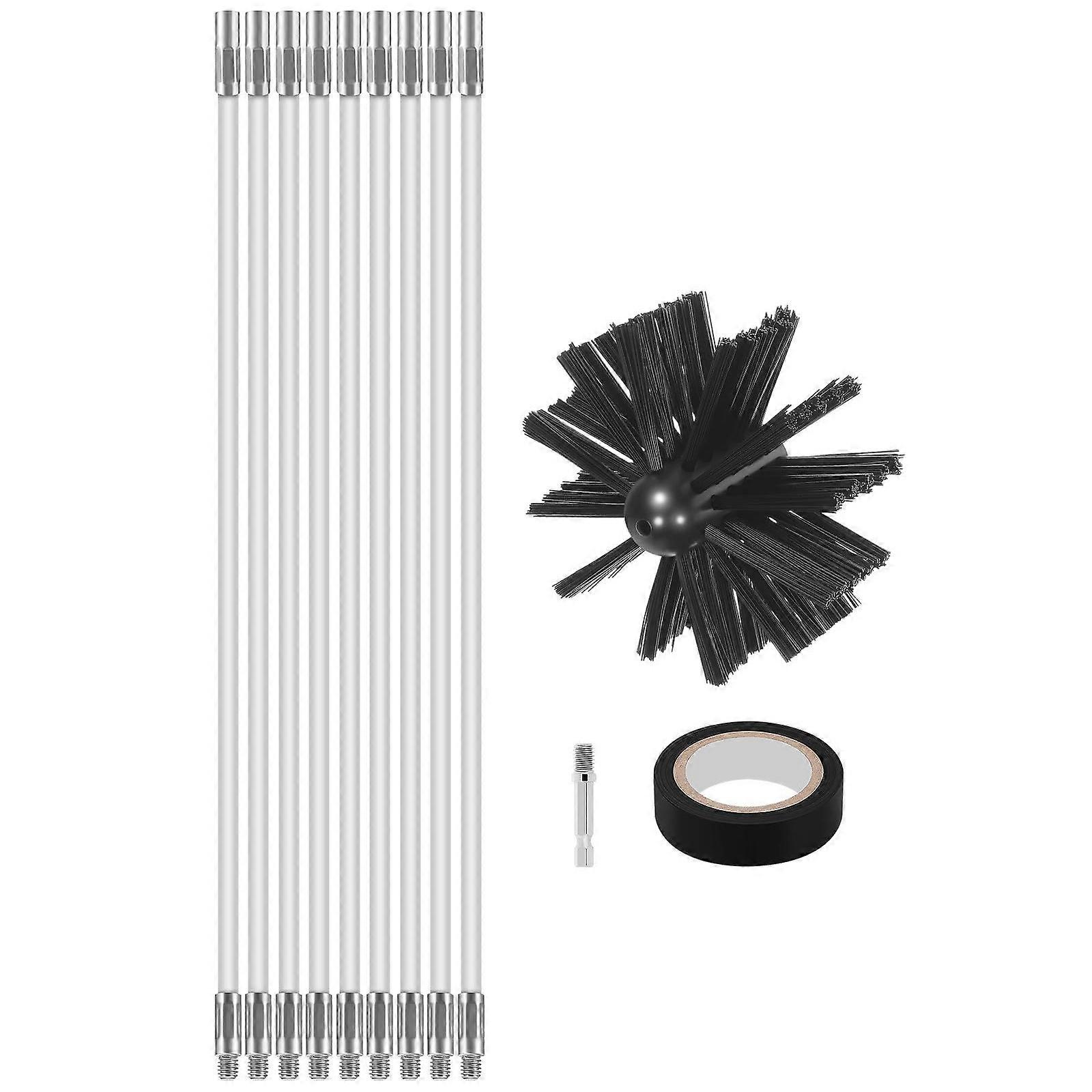Chimney Cleaning Brush Set Flexible Rod Adjustable Length For Efficient Soot Removal And Grip Handle Multicolor