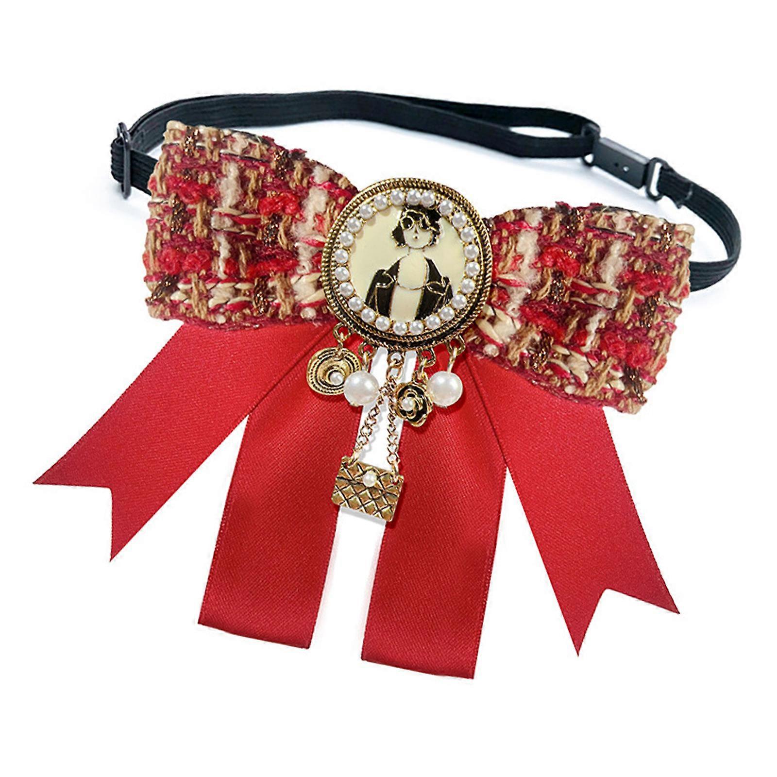Elegant British Retro Ribbon Alloy Pin Brooch Bowtie Multipurpose Accessory For Scarves Coats Evening Event  Red