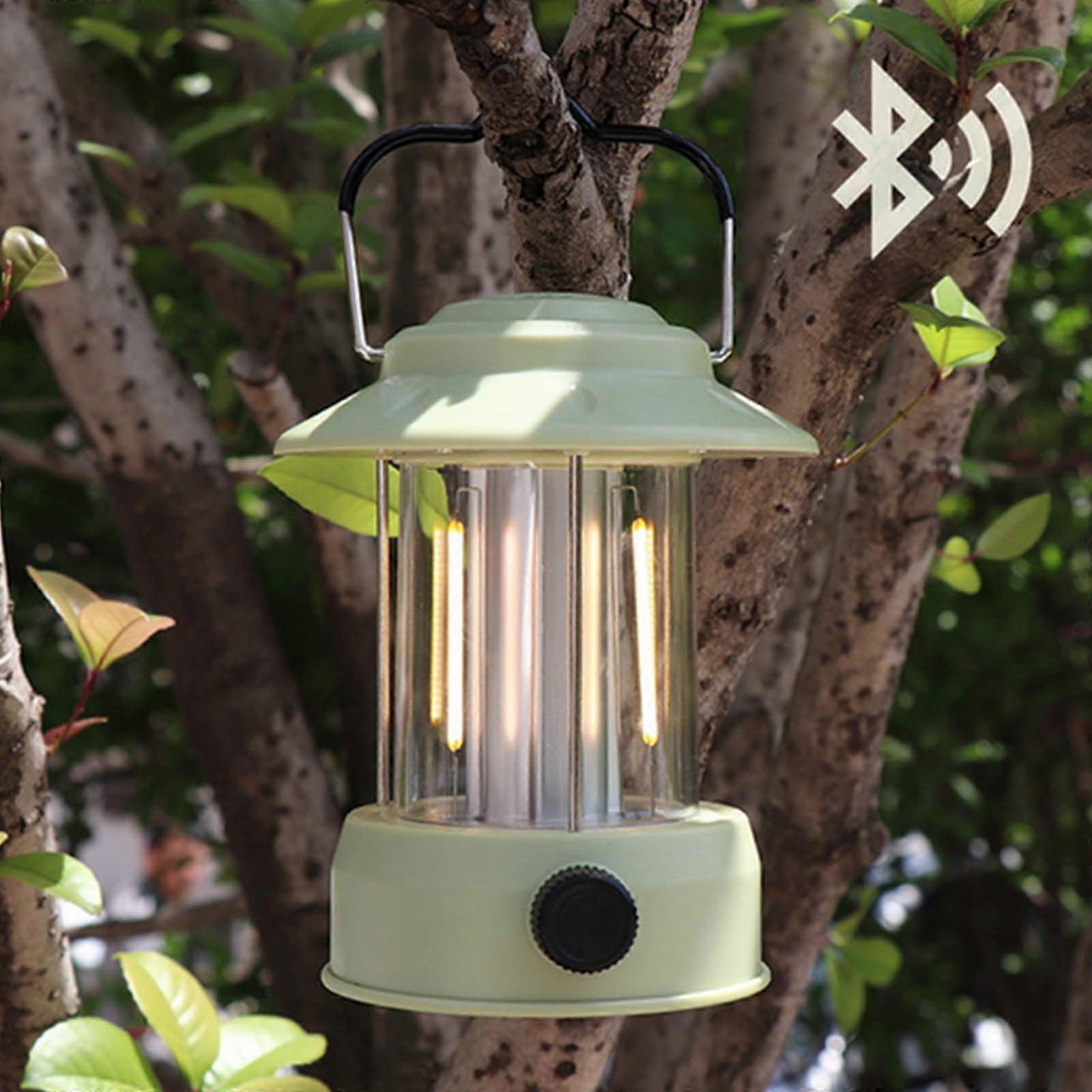 RnemiTe-amo LED Camping Lantern with Bluetooth Speaker, 3 Light Modes, Portable Outdoor Lamp for Hanging, High Sound Quality