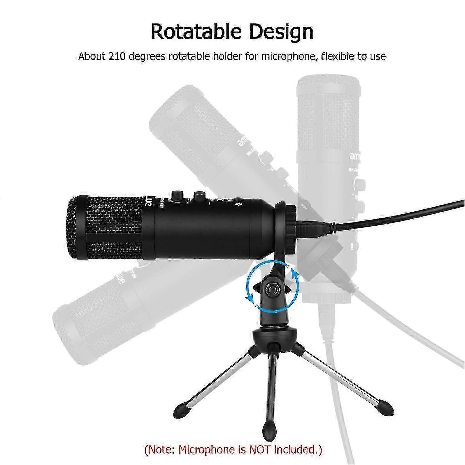 w Foldable Tripod Stand 5/8 Inch Threaded Mount Portable Microphone Desktop Support Rotatable Mic Holder for Live Stream Conferences Lectures Meet