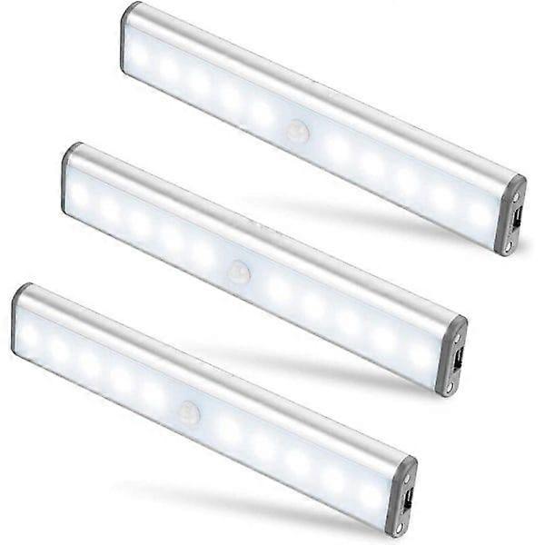 Set of 3 wireless 10 LED lights, USB rechargeable, portable white