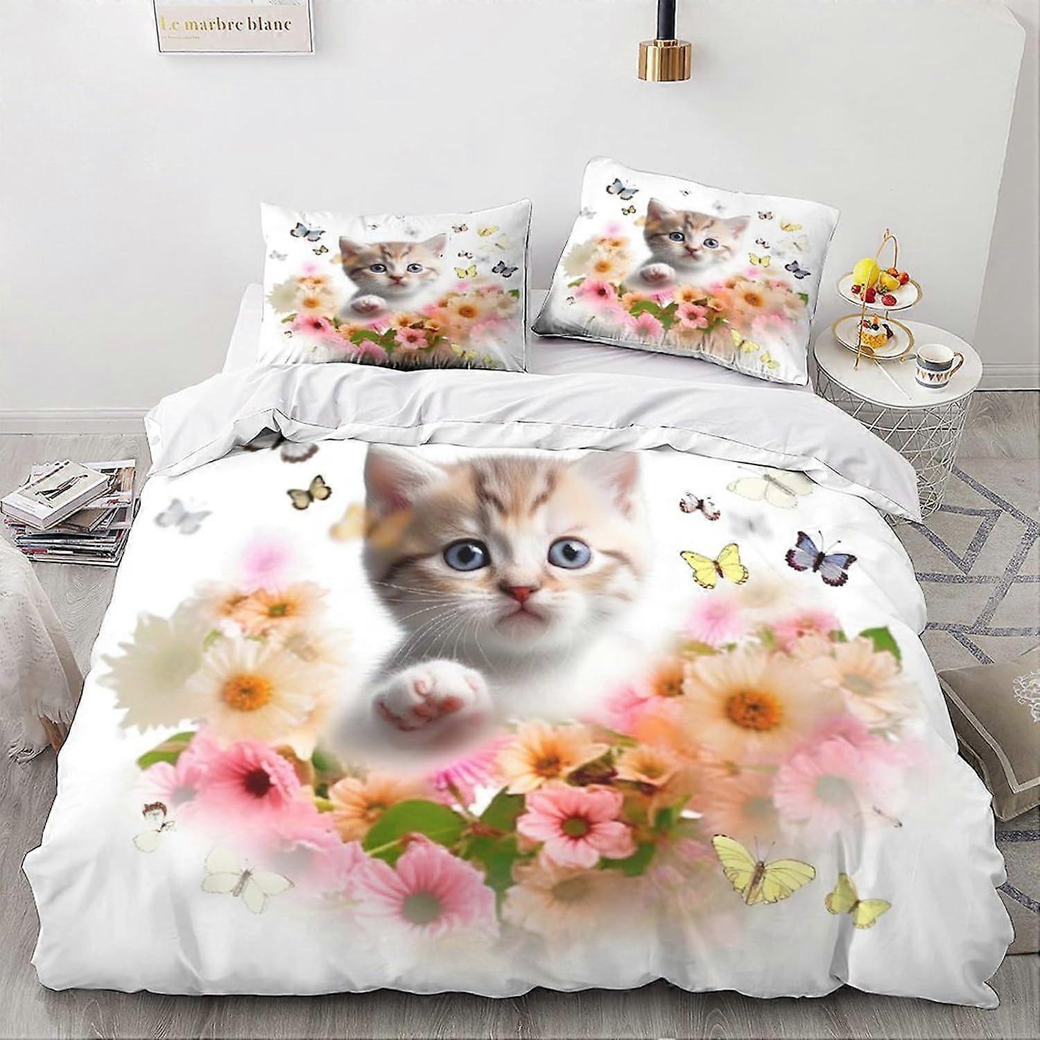 LikeEj 3 قطع القط غطاء لحاف مجموعة 3D لطيف كيتي المطبوعة موضوع الفراش لحاف غطاء لحاف مع سحاب الإغلاق ، ستوكات الفراش مزدوج
