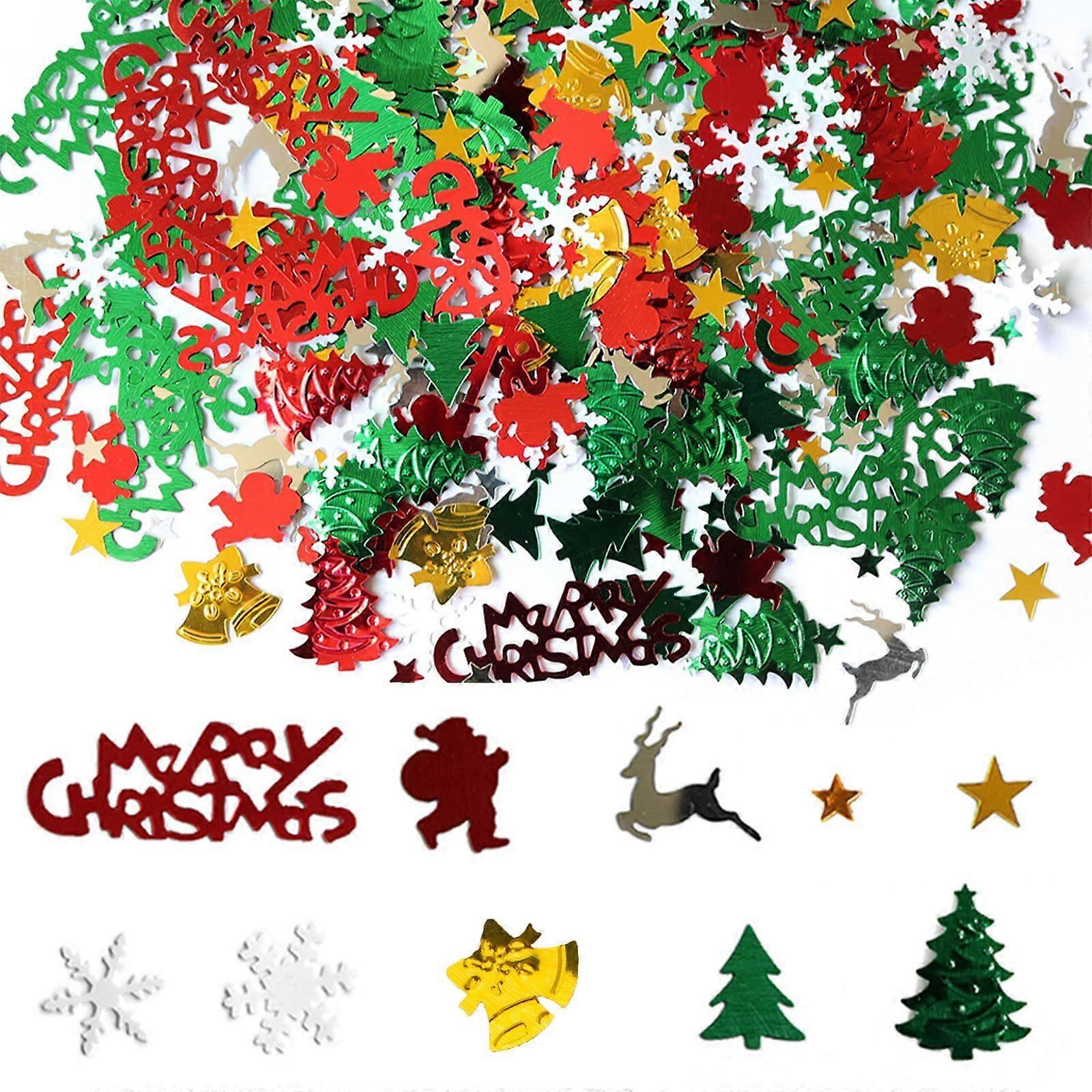 15g Christmas Glitter Confetti with Elk Snowflake Tree Bells Shapes, Red Green White Sequins for Xmas Party Decorations, Table Scatters, Gift Box Fill