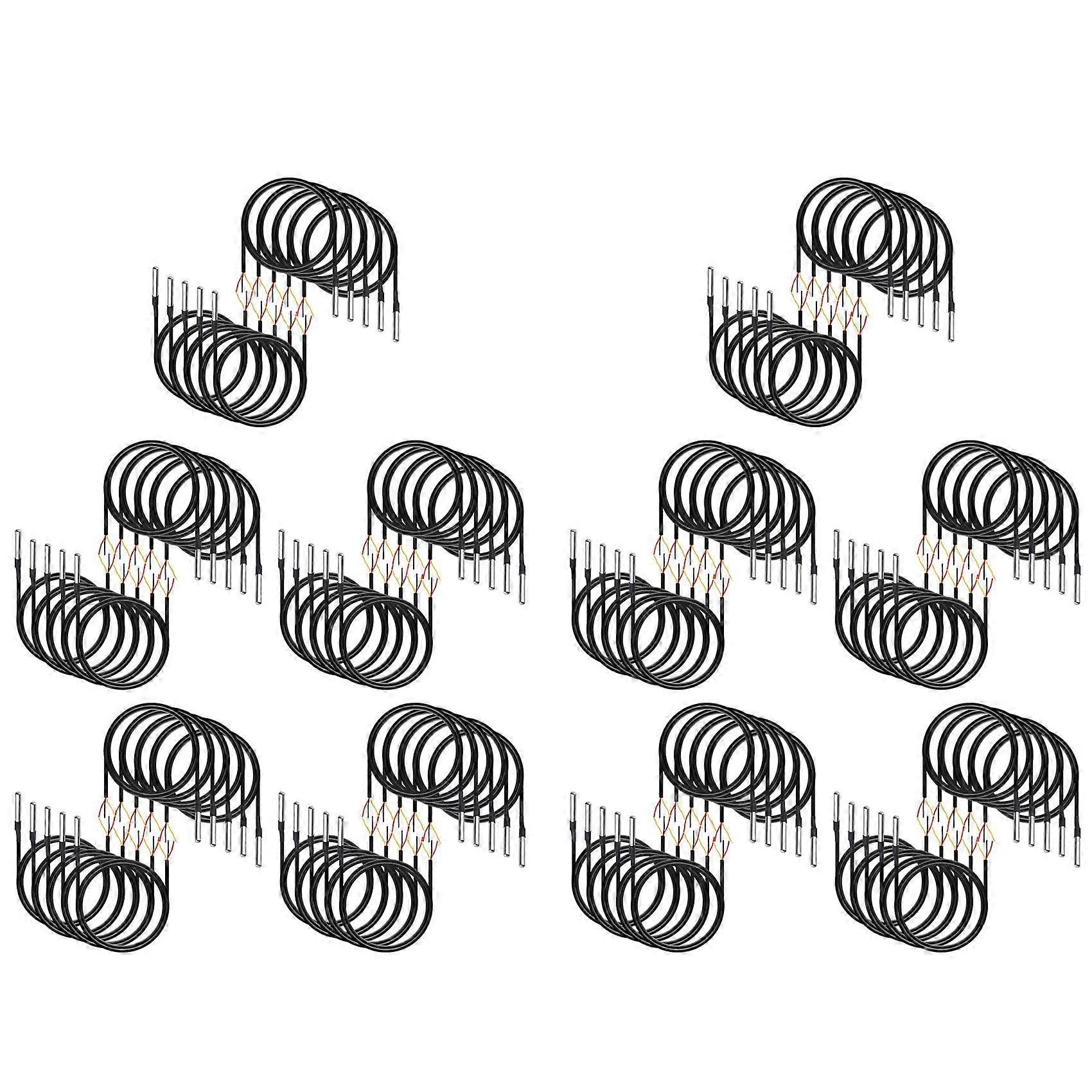 100Pcs Waterproof DS18B20 Temperature Sensor, Digital Temperature Thermal Cable Temperature (-55℃- +125℃) - 1 Meter