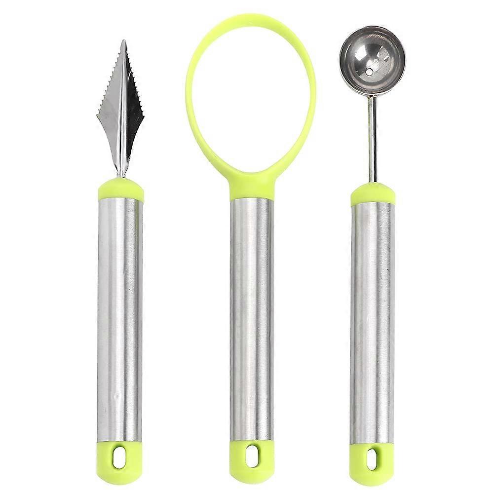 3pcs Fruit Carving Tools Set with Watermelon Slicer, Melon Baller and Scoop  Green