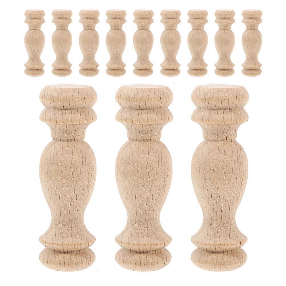 Beige Solid Wood Finials for Home 12Pcs Small Railing Decorative Pieces