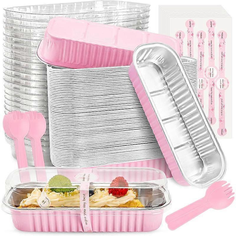 Mini Loaf Pans with  and Spoons Rectangular  Foil Baking Pans Mini Cheesecake Containers 6.8oz(60 Pack, )