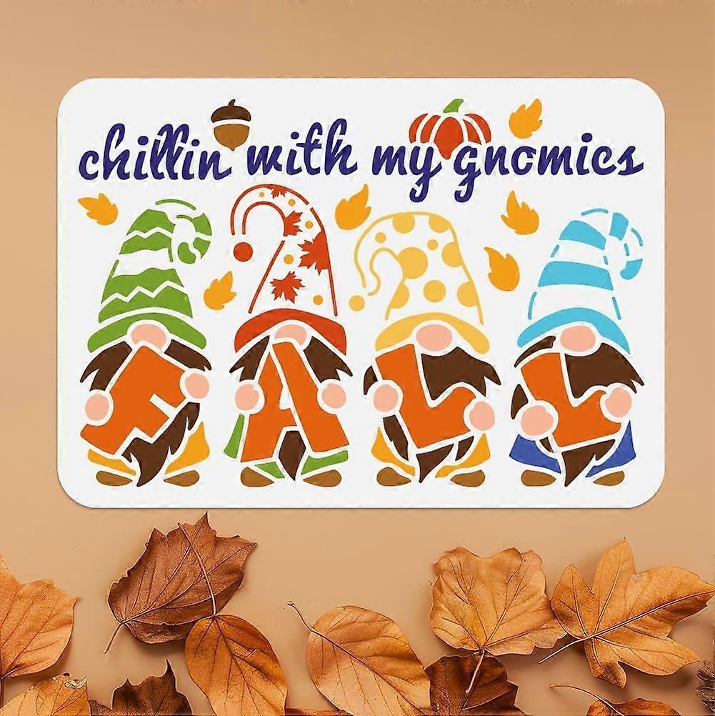 Dwarf Fall Stencil for Painting 11.69"x8.27" Reusable Autumn Gnome Stencil Drawing Template DIY Craft Paint Template for Wall Home Decor Wood Burning 
