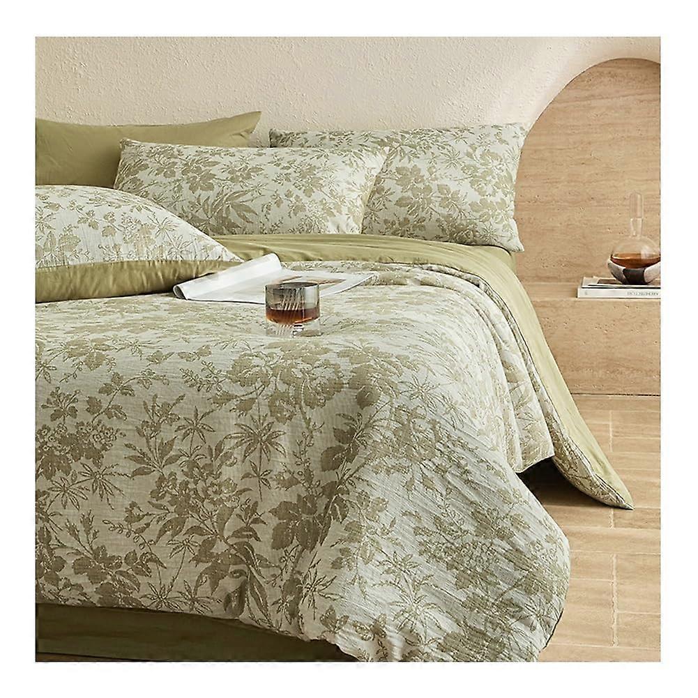 King Size Cotton Duvet Cover Set with Reversible Botanical Design, Breathable Lightweight Bedding