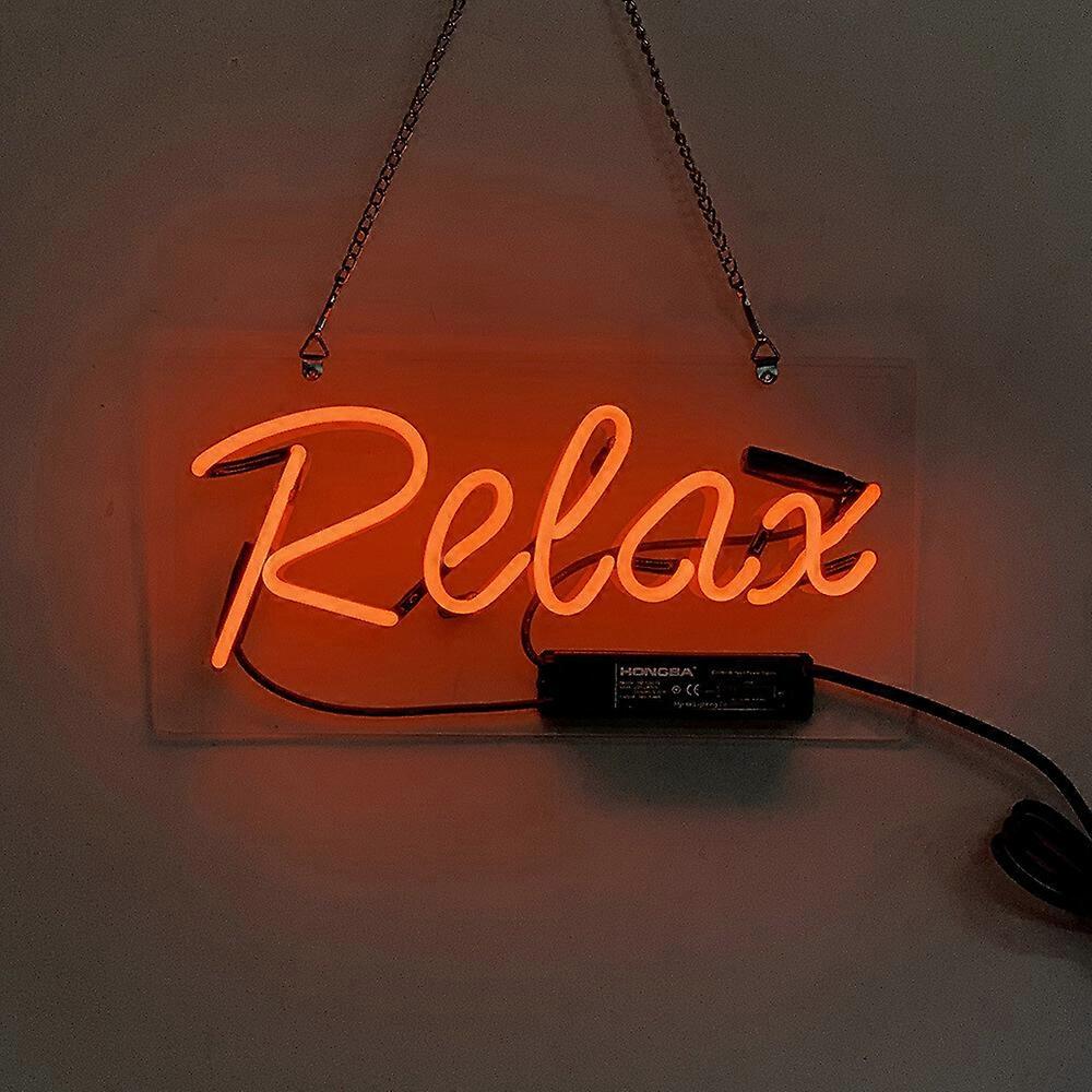 Relax Handmade Real Glass Modern Minimalist Neon Sign Light - 14"x7" Serene Wall Hanging Decor Art Gift for Home Office & Spa