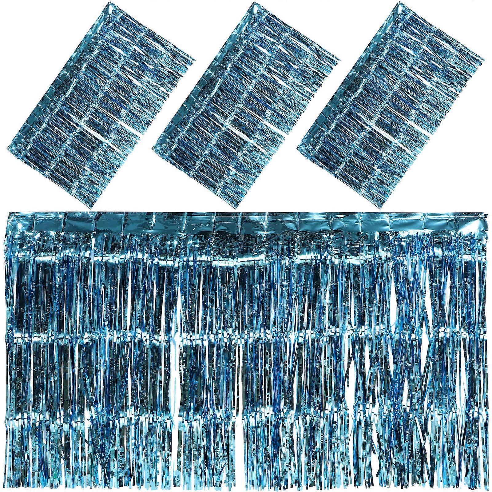 Fringe Tassel Table Curtain Sky-Blue Decorative Backdrop Rectangle Tables 4Pcs