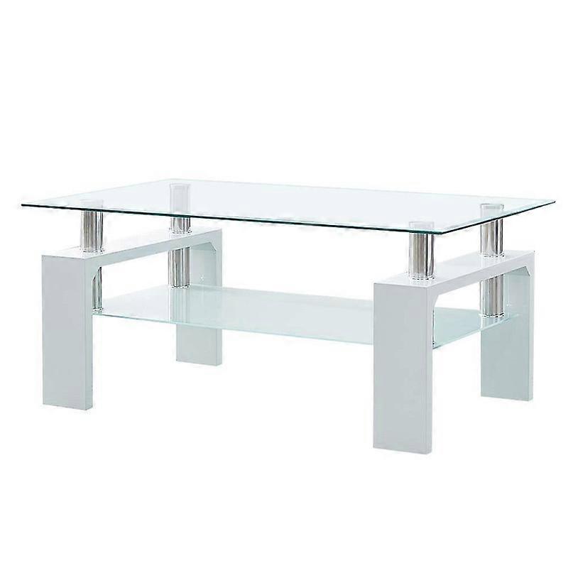 Coffee Table, 100x45x60cm Rectangle Glass Coffee Table, Modern Side Table with Lower Shelf