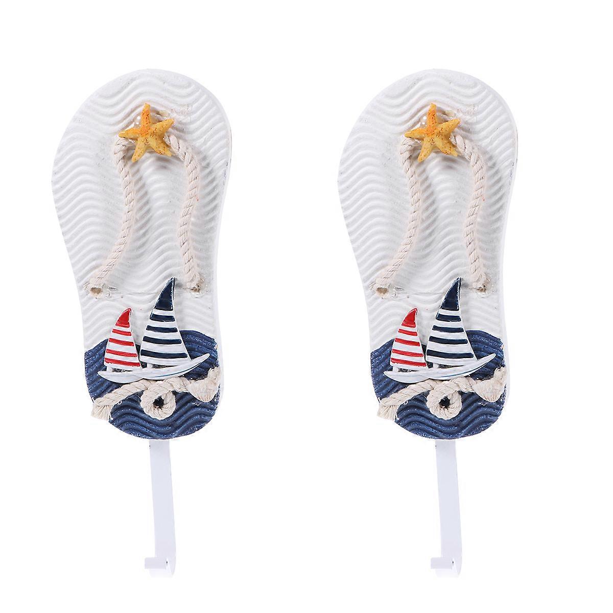 Wooden Wall Art Hooks Creative Slipper Shape Mediterranean Style Hooks 6Pcs