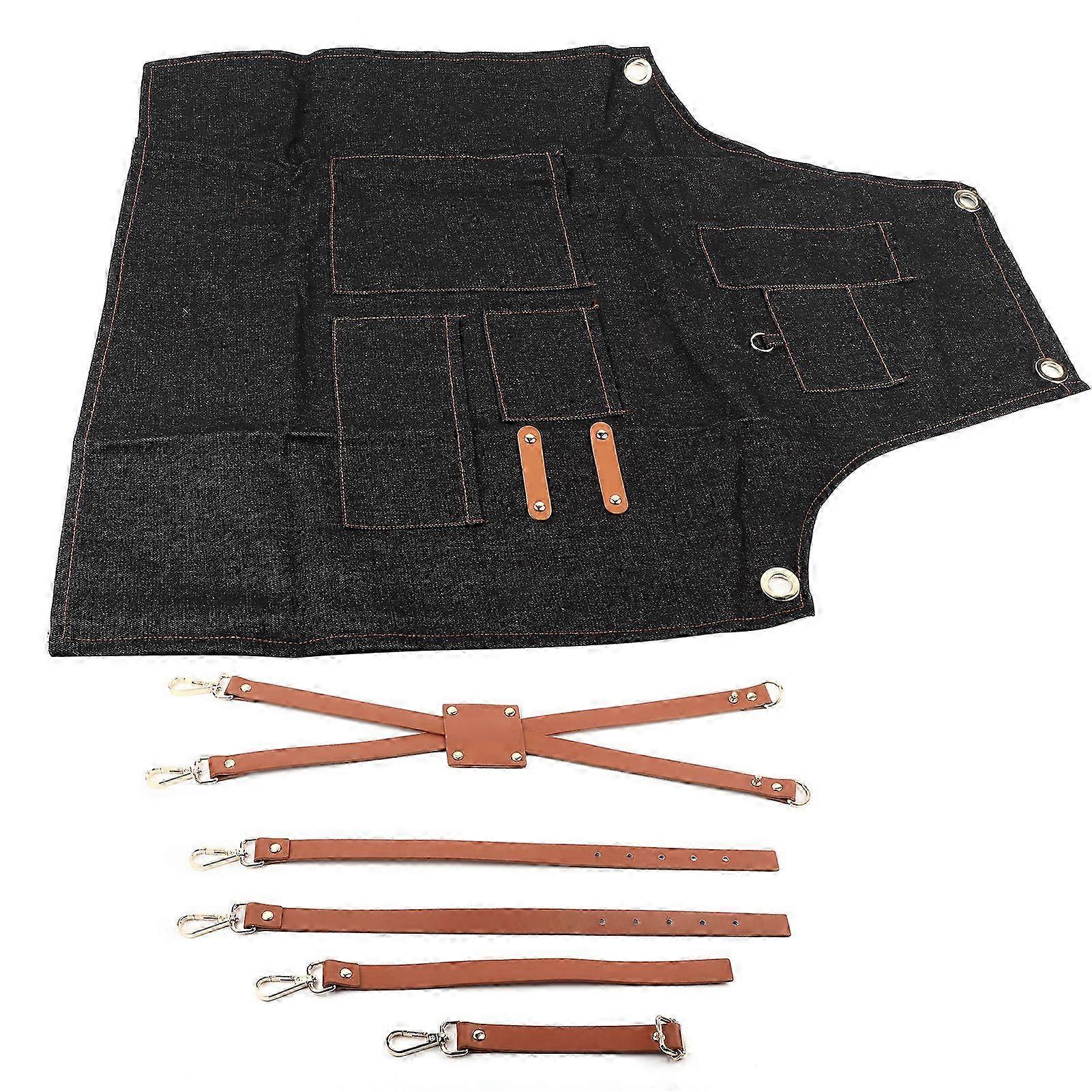 2026 Denim Bib Apron Leather Strap Baker Bartender BBQ Chef Work Cook Uniform A