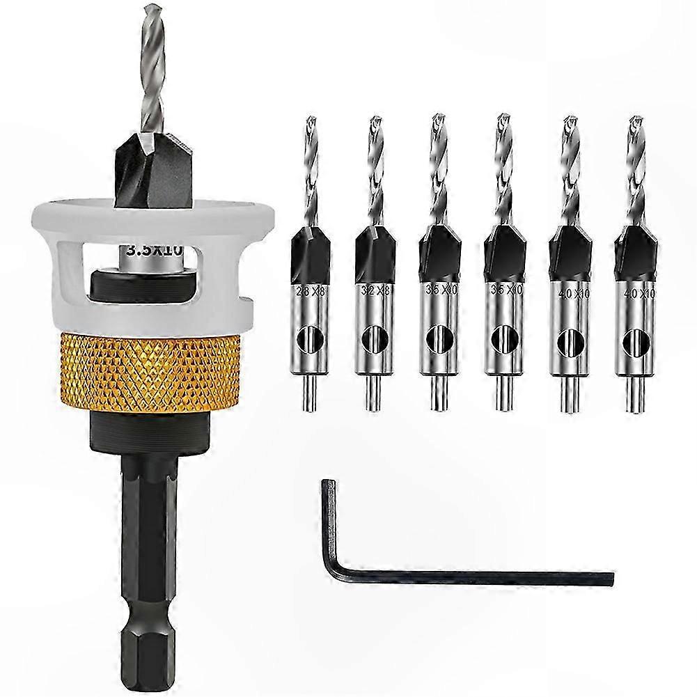 7-Piece Countersink Drill Bit Kit with Adjustable Depth Stop for Woodworking Projects