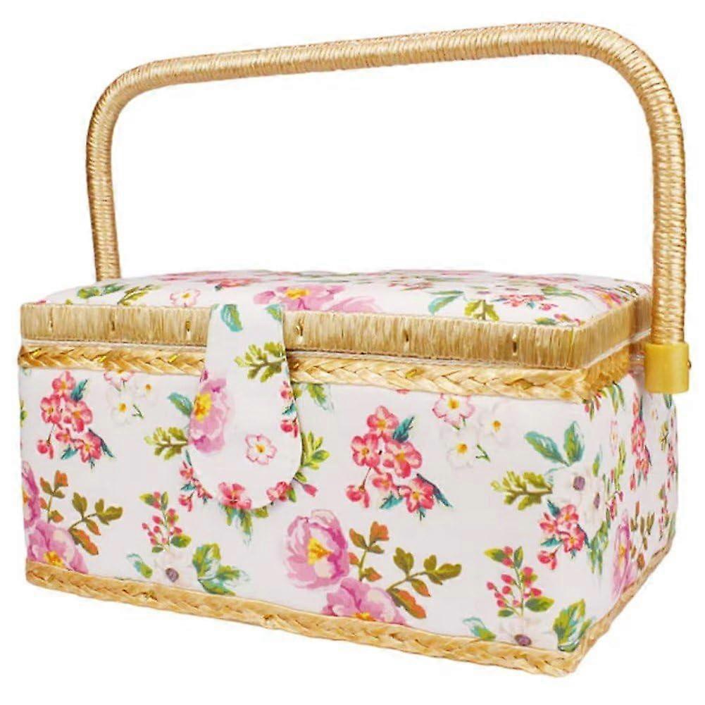 Large Sewing Basket with Foldable Handle, DualLayer Storage Organizer for Crafts and Threads