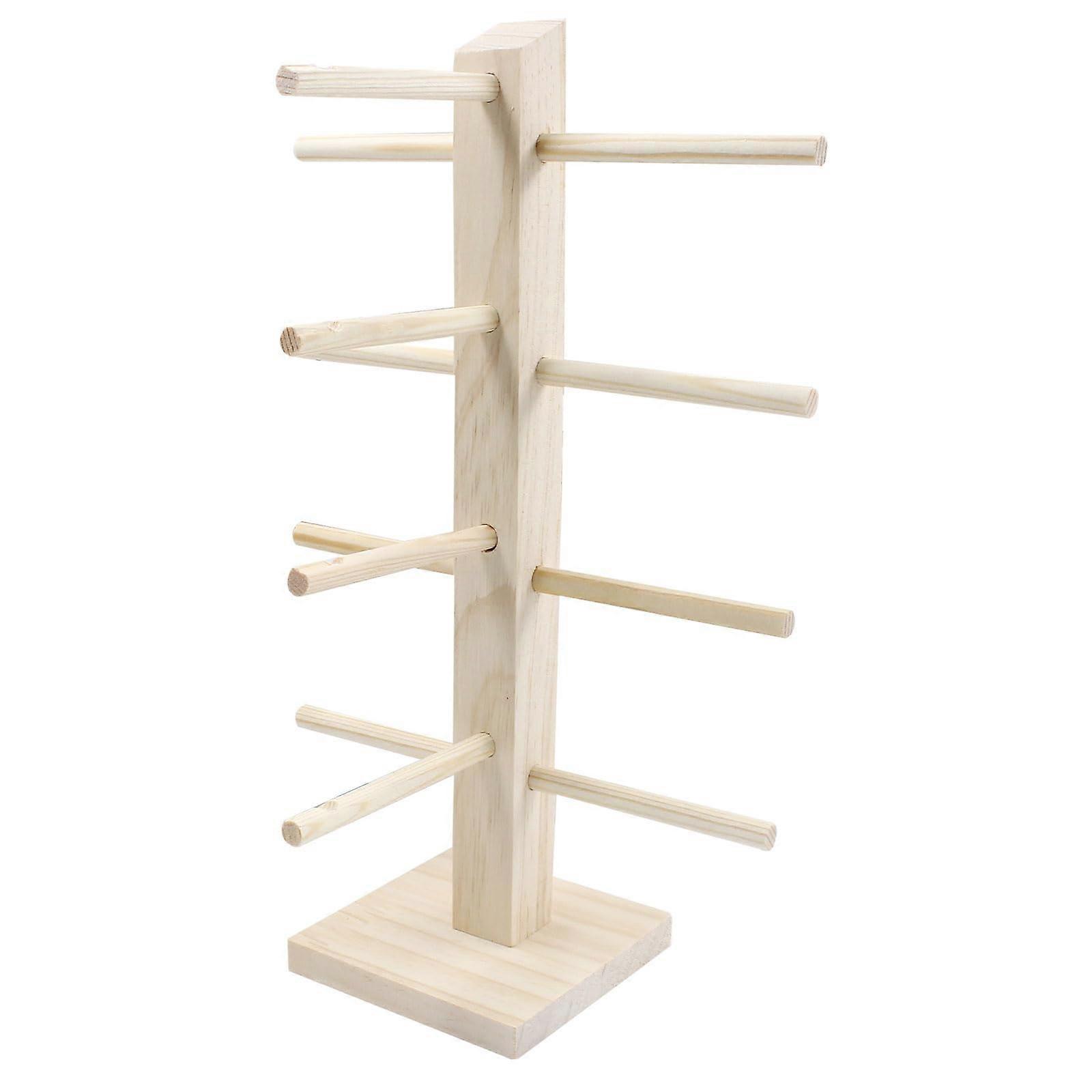 Wooden Sunglasses Display Stand 4Pair Solid Wood Eyewear Organizer with Stable Pine Base