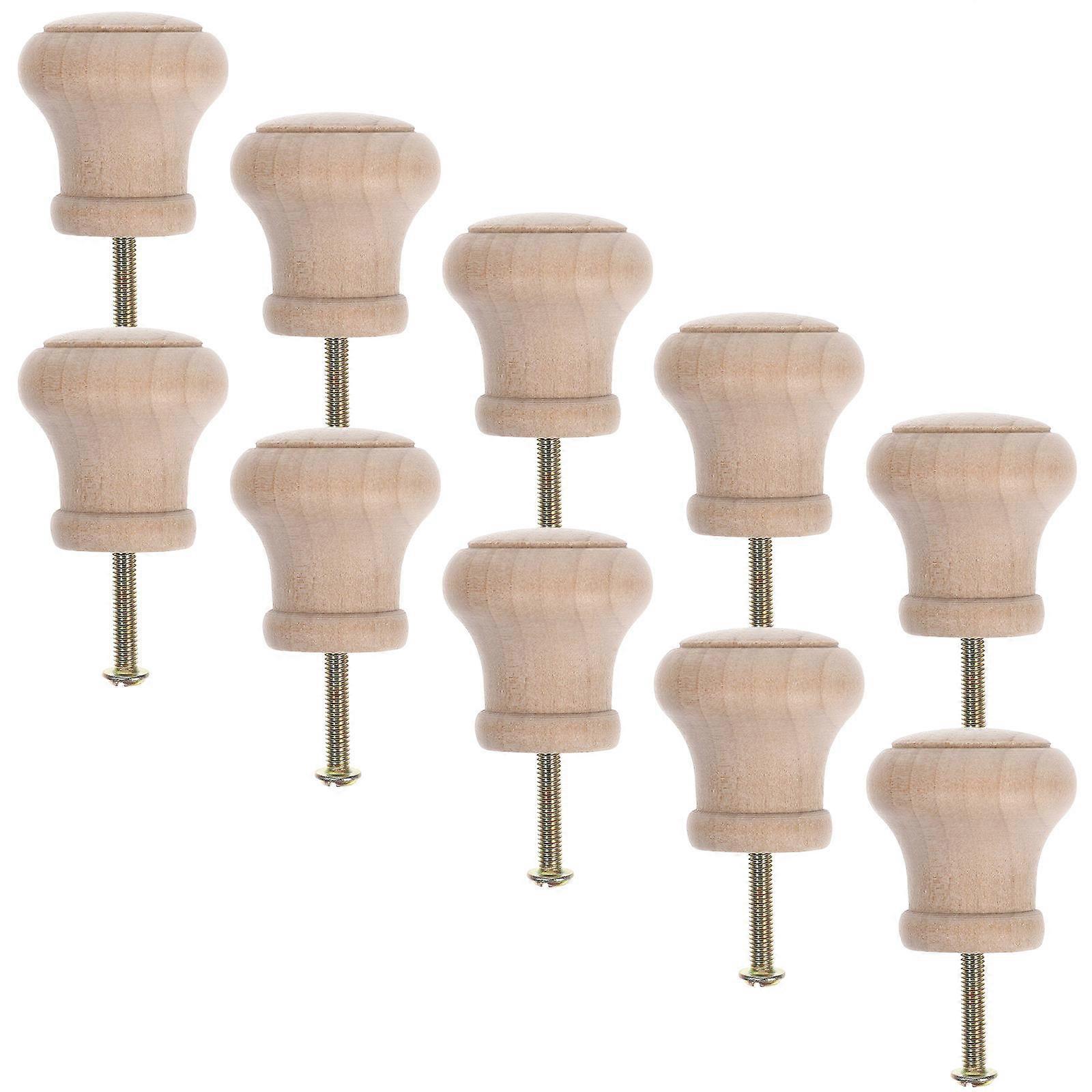 Solid Wood Drawer Pulls for Cabinets with Round Handles 10Pcs Beige