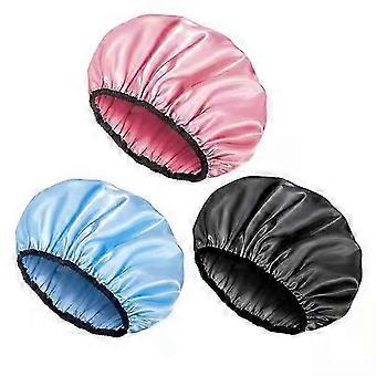 3 Shower Cap for Women, Adjustable Reusable, Extra Large, Double-Layer Waterproof Bathing cap, Hair Cap black ,pink and blue 30CM high quality