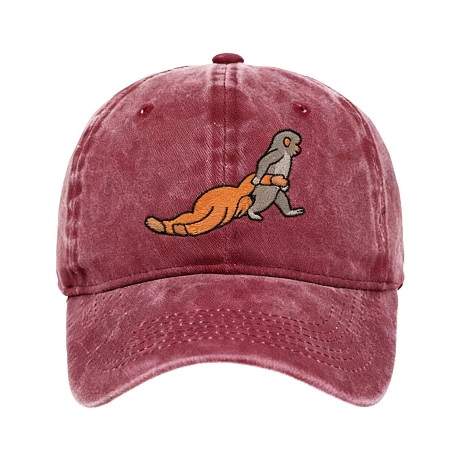 Fun Monkey Pattern Baseball Cap Lightweight And Comfortable Outdoor Sunhat Suitable For Various Head Sizes  Burgundy