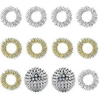 Mall Massage Kit, 10 pieces acupressure massage rings & 2 pieces magnetic acupressure balls compatible with finger or toe massage