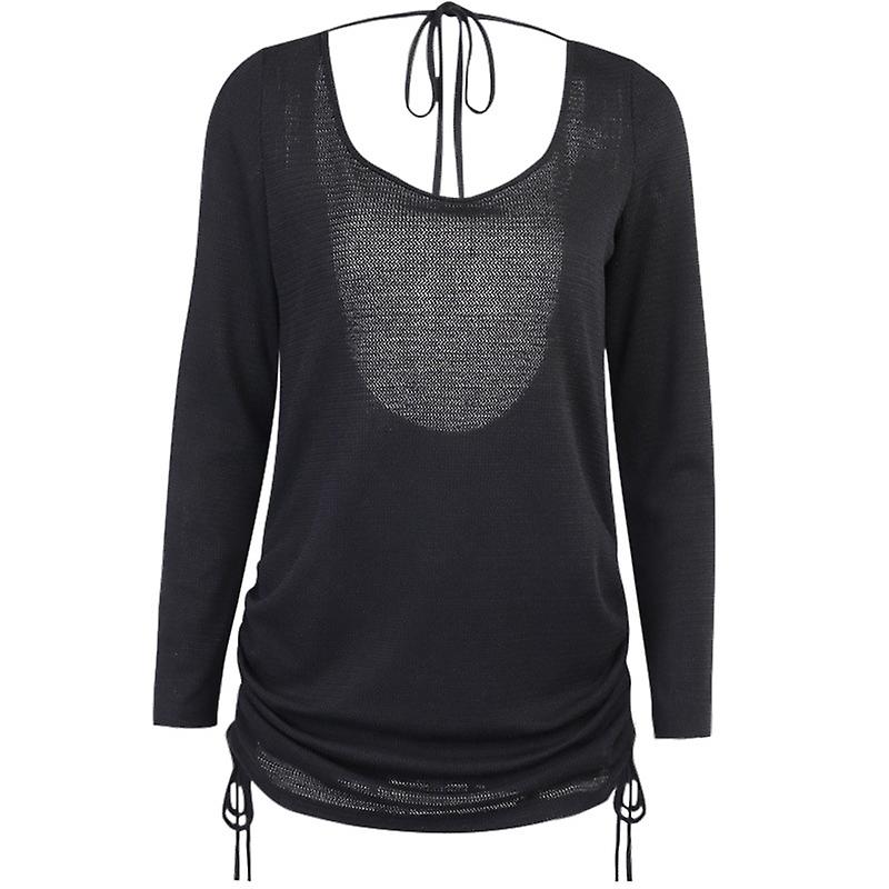 2022 Spring And Autumn Lazy Long Sleeve Hip Short Skirt Wool Drawstring Large Backless Casual Dress