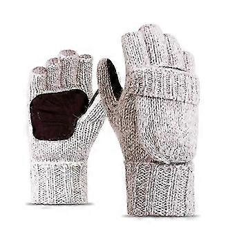 XYYC-Thermal Insulation Fingerless Texting Wool Gloves for Women and Men Winter Warm Knitted Convertible Mittens Flap