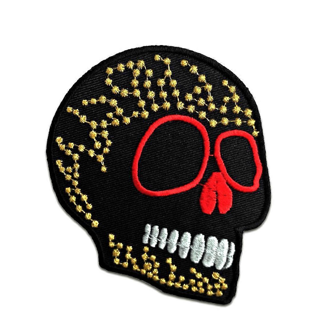 Patch - Skull Biker - sort - 8 x 9.7 cm - Strygeplaster