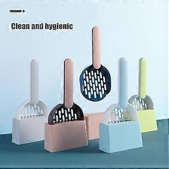 Cat Litter Scoop, ABS Long Handle Hollow Design Durable Cleaning Shovel Poop Sifting Kitten Pooper Lifter with Base for Cat Kitten