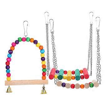9Pcs Wooden Parrot Swing Toys Set for Chewing, Climbing & Cage Use