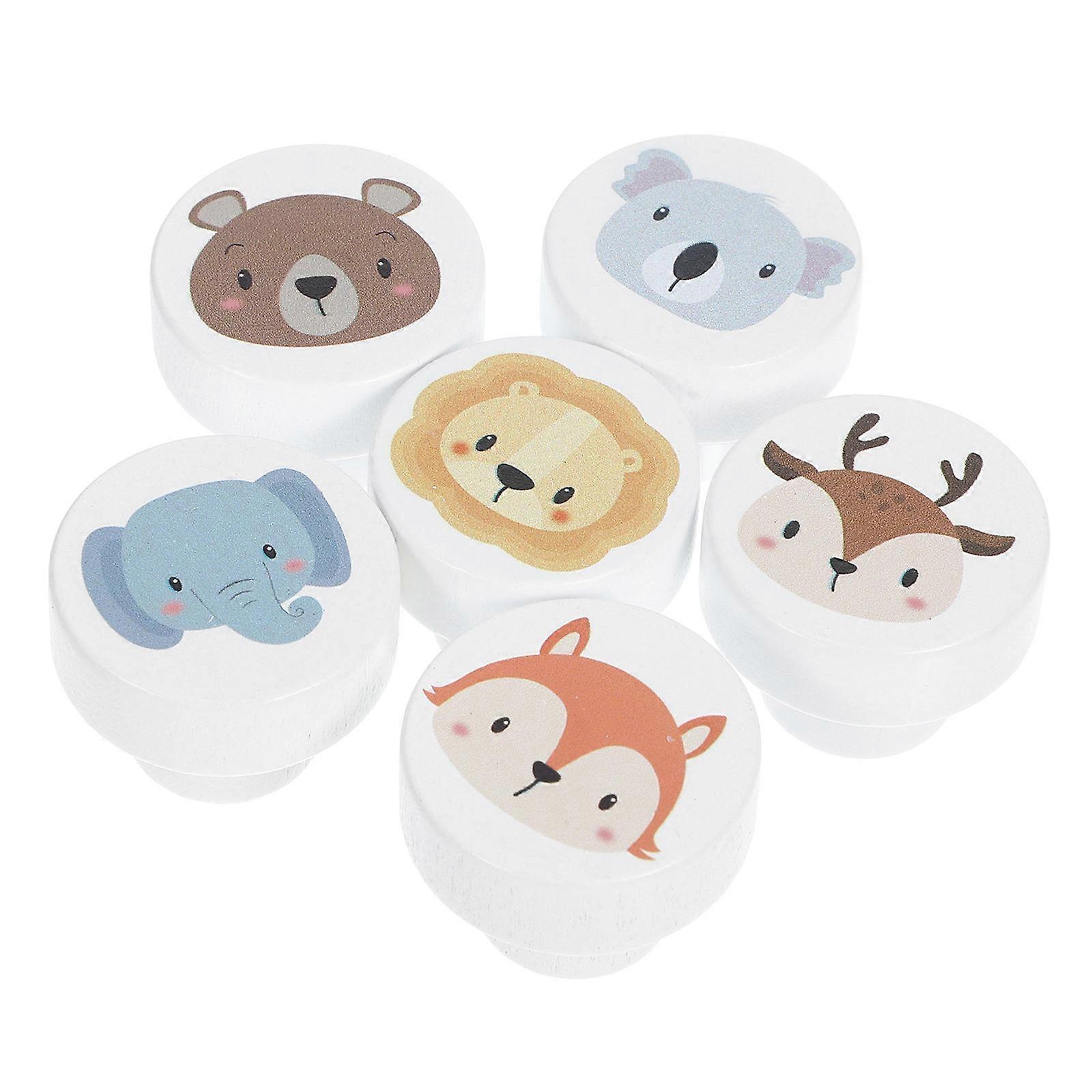 Animal Pattern Drawer Knobs Wooden Knobs for Drawer Use 6Pcs Multi Color