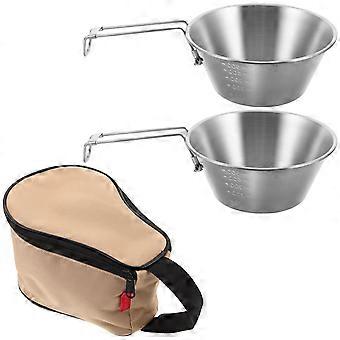 Conjunto de tigelas de aço inoxidável para camping, ideal para uso externo. Inclui 1 conjunto de tigelas portáteis e dobráveis.