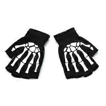 Halloween Half Finger Skeleton Gloves Knitted Glow in the Dark Cosplay Costume