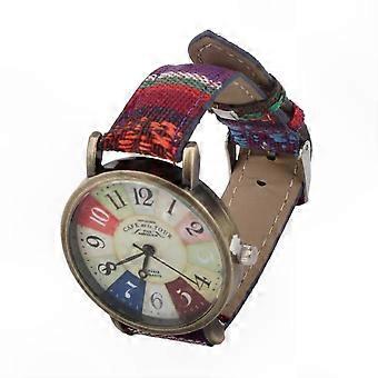Mehrfarbige Damenuhr im böhmischen Stil mit Messinggehäuse und PU-Lederarmband zum Verschenken