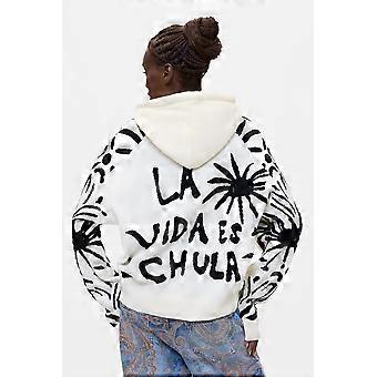 Desigual Sweat La Vida Es Chula White and Black Floral Hoodie 26WWSK04