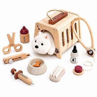 Wooden Veterinary Toy Set Natural Wood-Grain Pet Vet Playset Rope Handle