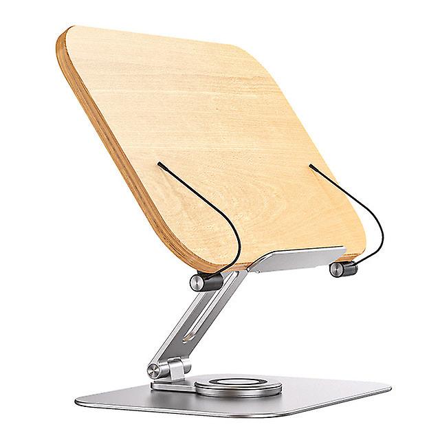 Porte-livre de lecture de bureau Base Base Rotation 360° Alunimum + Support de tablette design en bois Support d’ordinateur portable multifonction réglable
