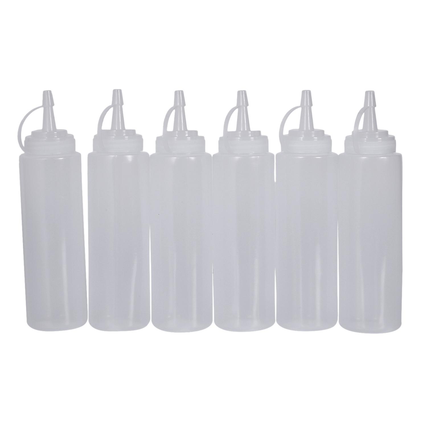 6X Clear White Plastic Squeeze Sauce Ketchup Cruet Oil Bottles 8oZ