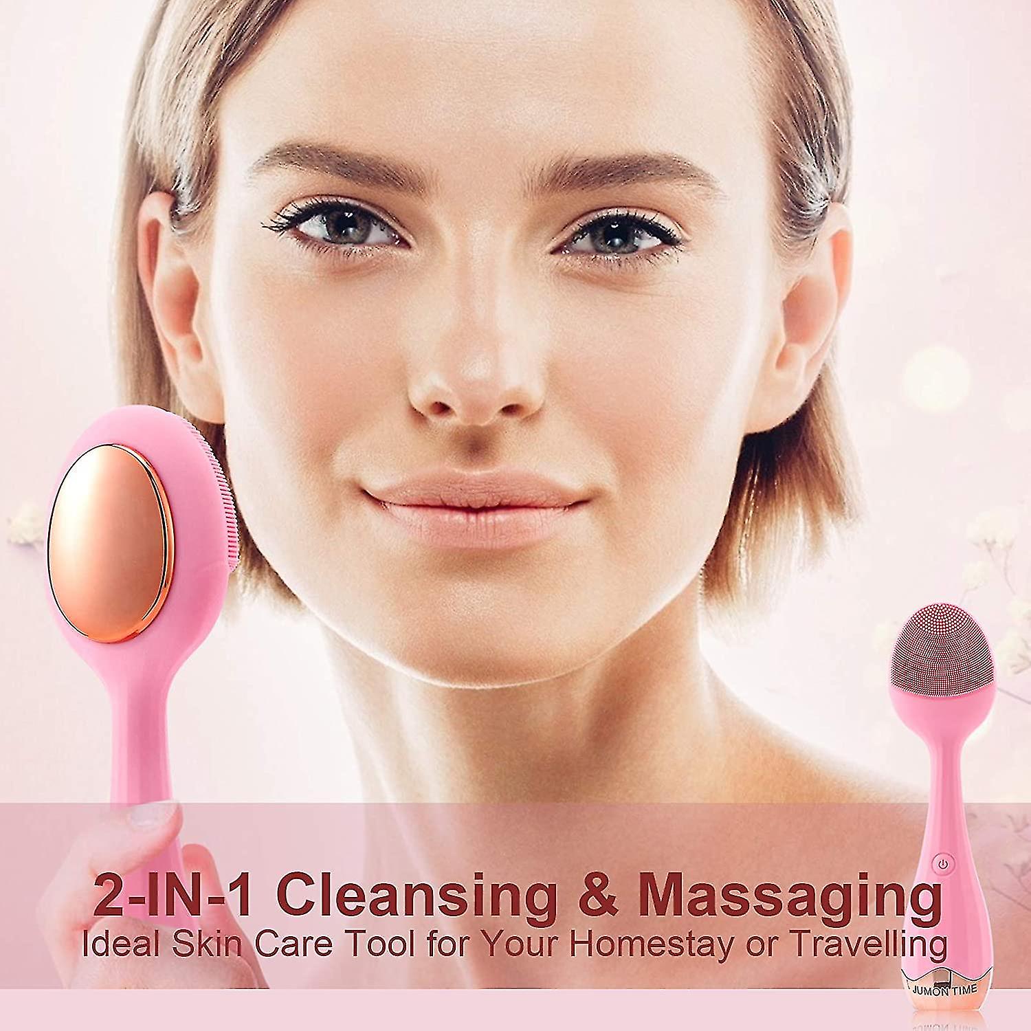 Sonic Facial Cleansing Brush Facial Cleansing Device For Deep Cleansing/gentle Exfoliating/heating Compress Massaging Rechargeable Waterproof Silico