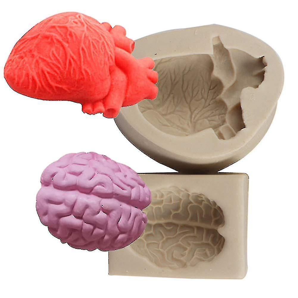 Diy Halloween Simulation Human Organ Silicone Molds 3d Heart And Brain Fondant Cake Mould Chocolate Biscuit Polymer