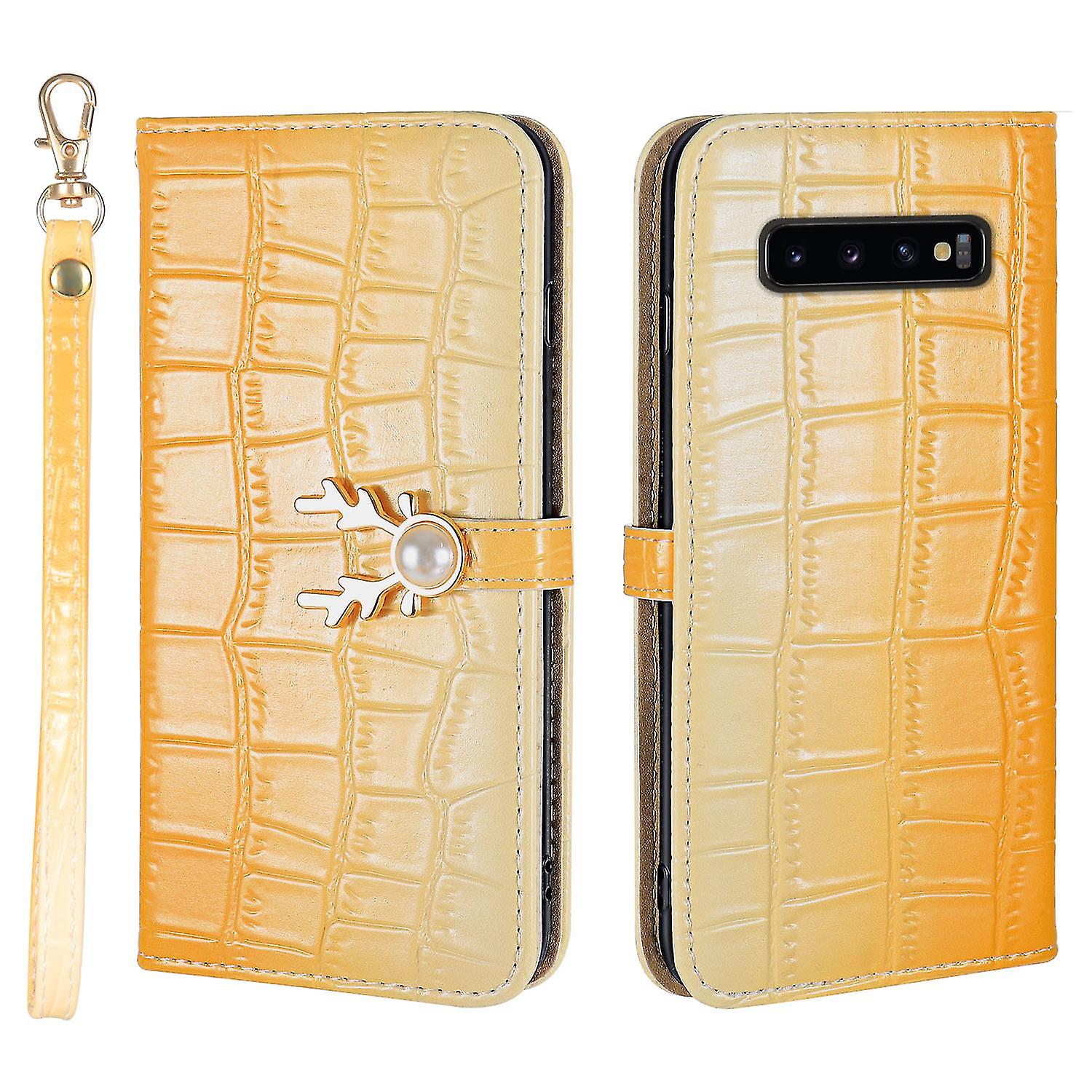 Elk Pattern Phone Case For Samsung Galaxy S10 With Card Holder, Lanyard, Pu Leather Material, Wallet Function, Corner Fall Protection