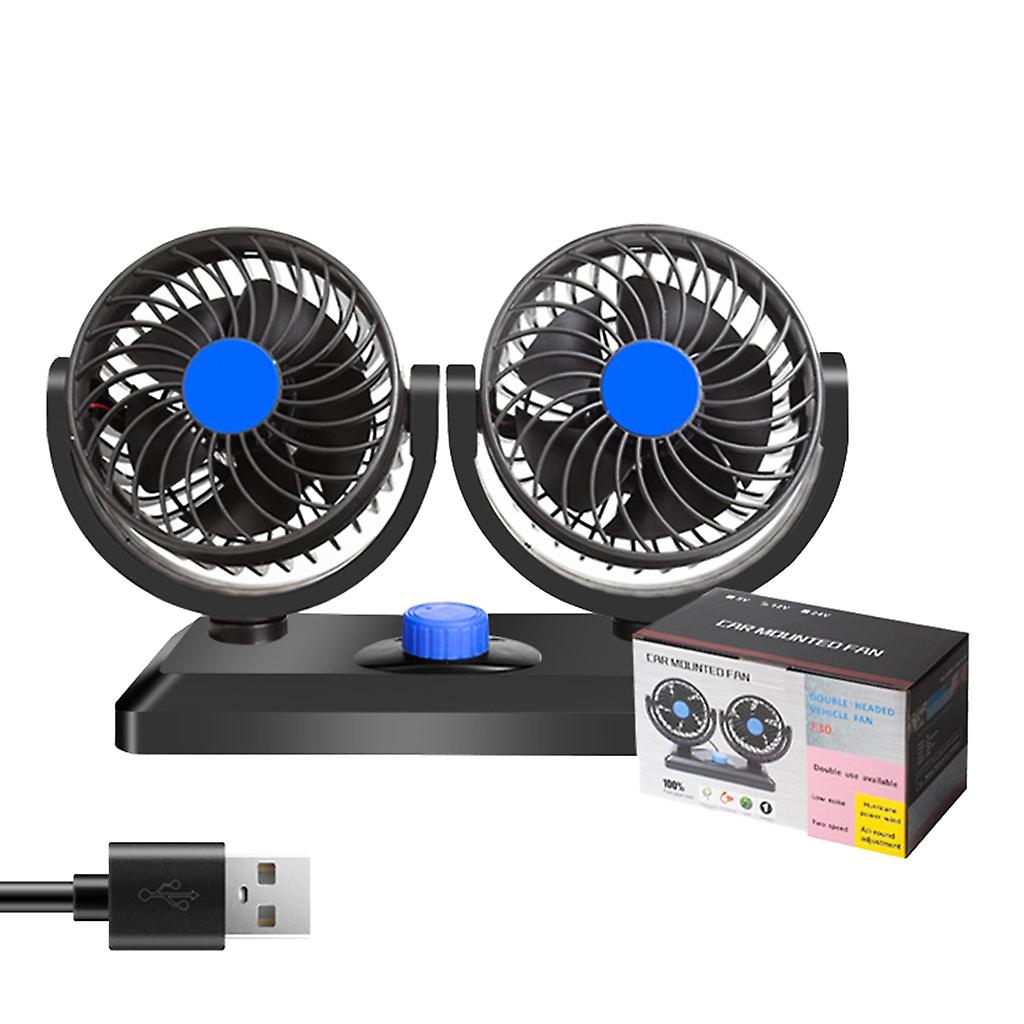 Car Fan Double Head Cooling 360Degree Rotation Campervan With 2Speed Strong Wind